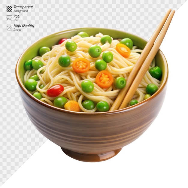 PSD a bowl of noodles with peas and carrots