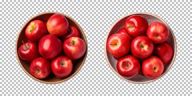 PSD 透明な背景のトップビューに隔離された新鮮な赤いリンゴの鉢