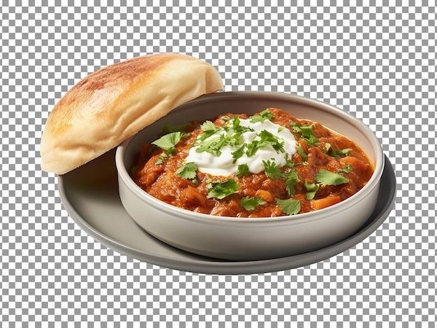 투명 한 배경에 고립 된 맛있는 Pav Bhaji 인도 요리의 그릇