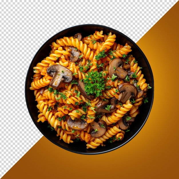 PSD a bowl of pasta with mushrooms and parsley