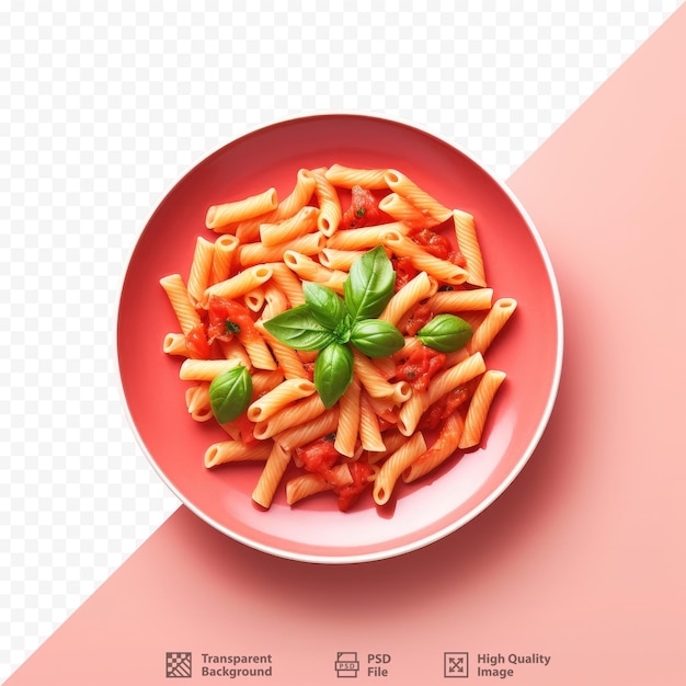 PSD una ciotola di pasta con una ciotola rossa di pasta e un piatto bianco con l'immagine di un pomodoro.