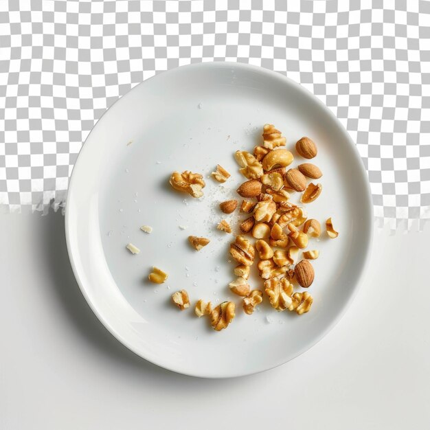 PSD a bowl of peanuts with a white plate that has been eaten