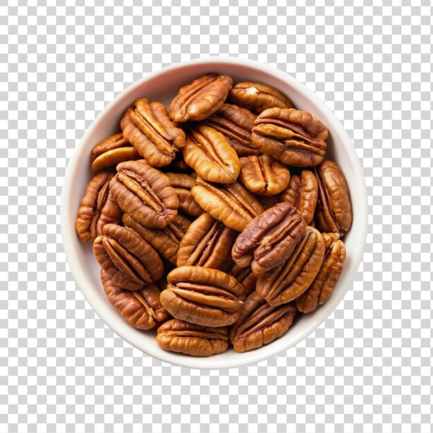 PSD bowl of pecan nuts isolated on transparent background