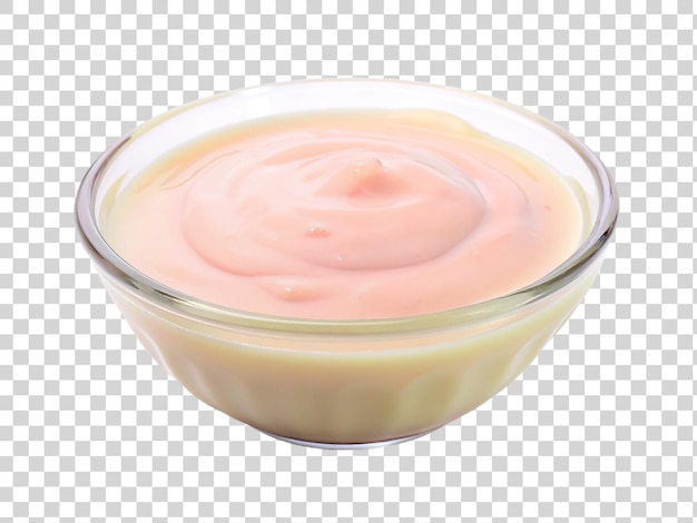 PSD bowl of pink yoghurt isolated on transparent background