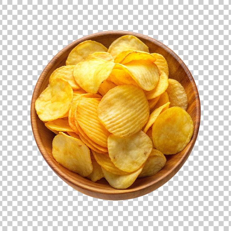 PSD a bowl of potato chips with a white background