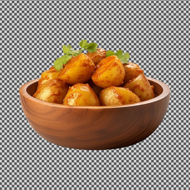 PSD a bowl of potatoes with a green leaf on top of it