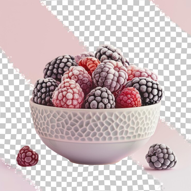 PSD a bowl of raspberries with a white background