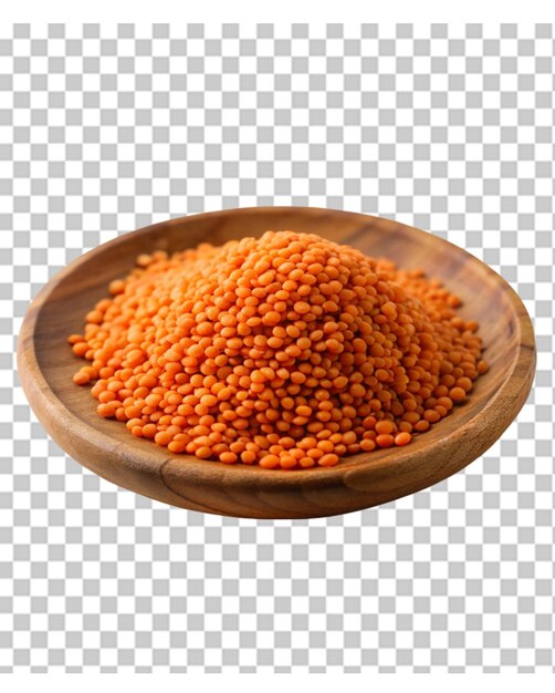 Bowl of raw lentils and spoon on cutting board