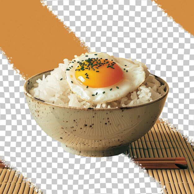 PSD a bowl of rice with an egg on top of it