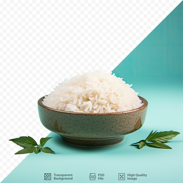 PSD a bowl of rice with a green leaf on it