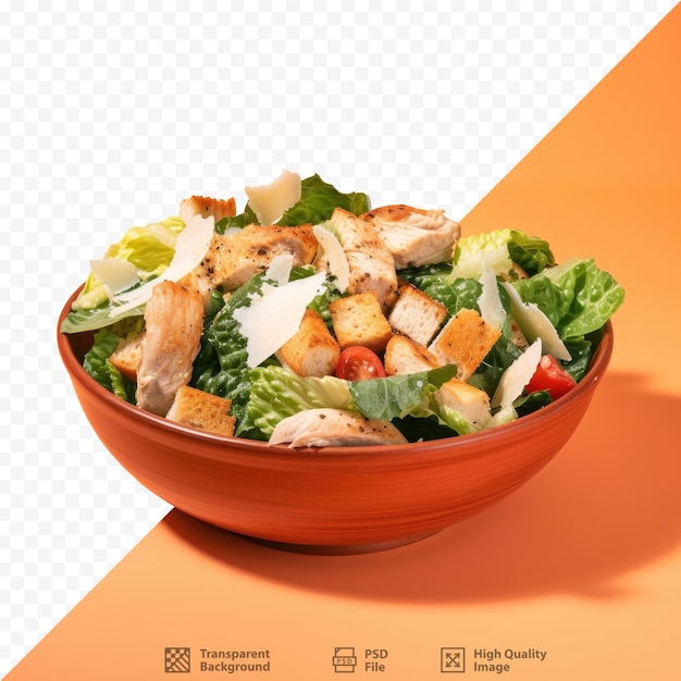 PSD a bowl of salad with a picture of a chicken and vegetables.