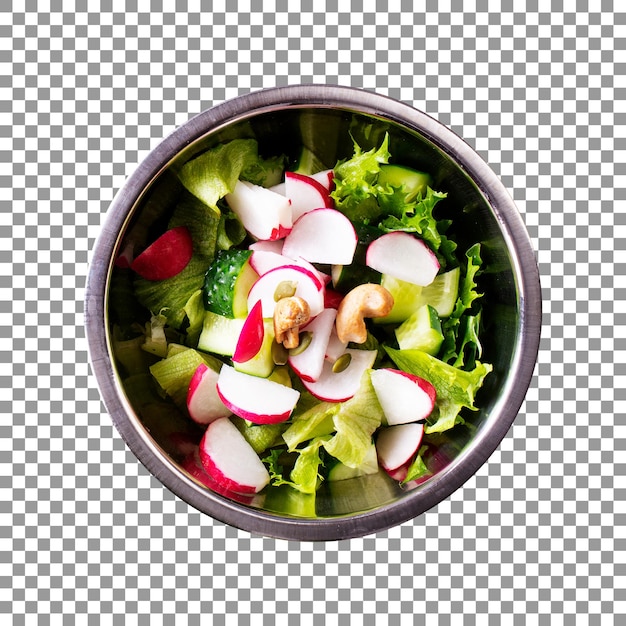 PSD bowl of salad with radishes and a nut on transparent background