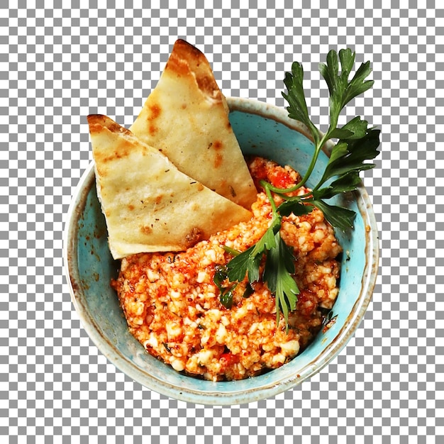 PSD bowl of salan with a slice of bread on transparent background