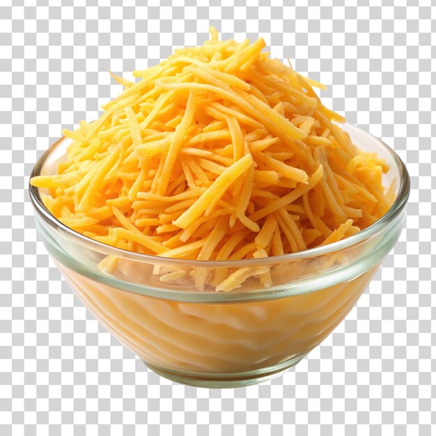 PSD bowl of shredded cheddar cheese isolated on transparent background