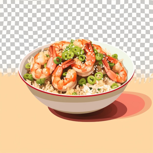 PSD a bowl of shrimp and rice with a red rim