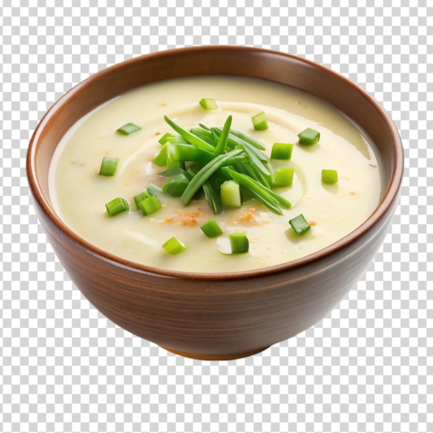 PSD a bowl of soup with green onions and herbs on transparent background