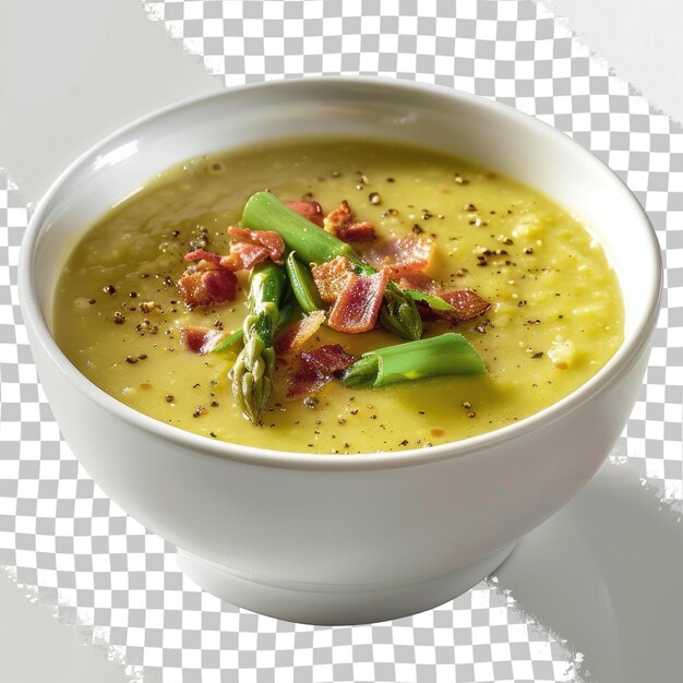 PSD a bowl of soup with a green vegetable soup in it