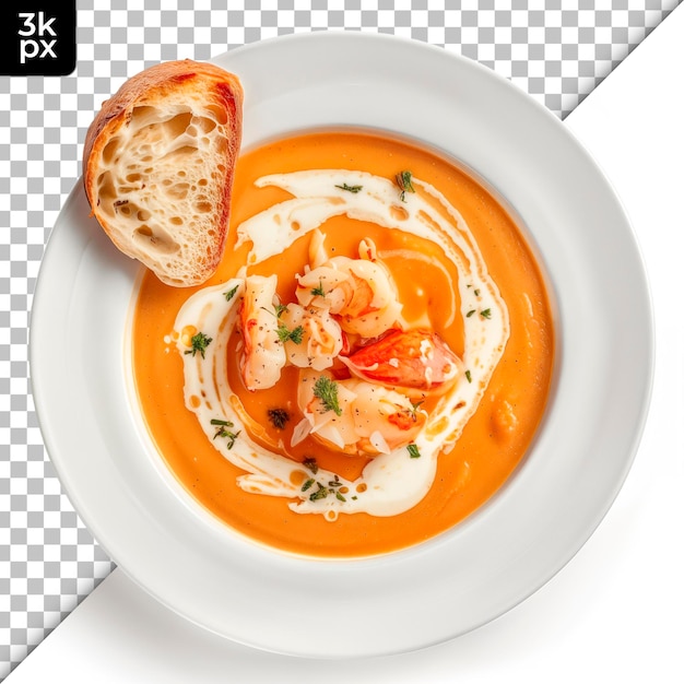 PSD a bowl of soup with shrimp and tomato soup