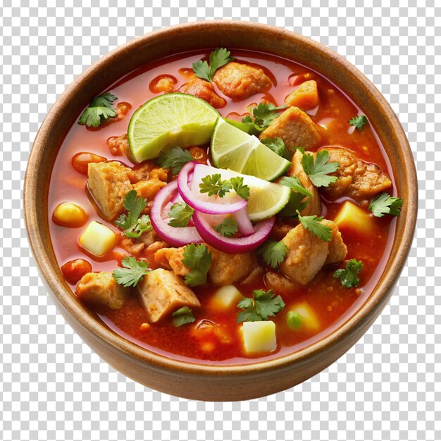 PSD a bowl of soup with vegetables and a spoon on transparent background