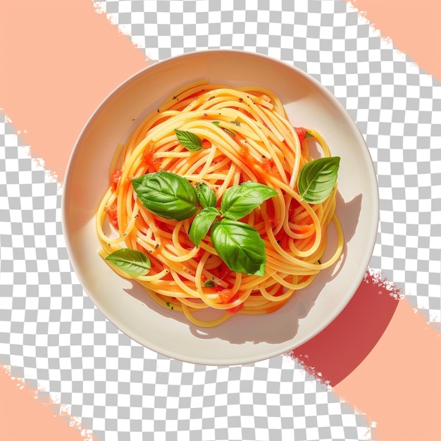 A bowl of spaghetti with basil on it and a plate of basil