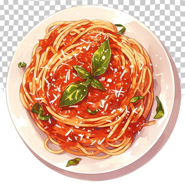 PSD a bowl of spaghetti with tomato sauce and basil on it