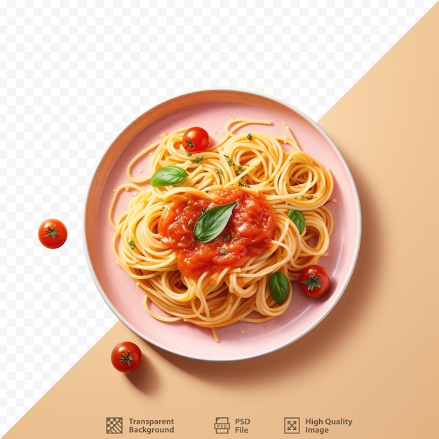 PSD una ciotola di spaghetti con pomodori e pomodori sopra.