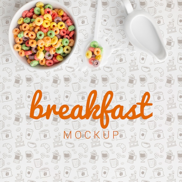 Premium PSD Bowl and spoon with cereals on table