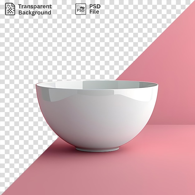 PSD bowl on a table against a pink wall with a dark shadow in the foreground