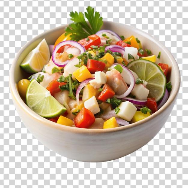 PSD a bowl of tangy ceviche with tortilla chips isolated on transparent background