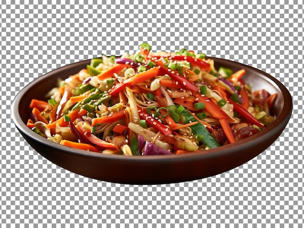 Bowl of tasty asian salad on transparent background