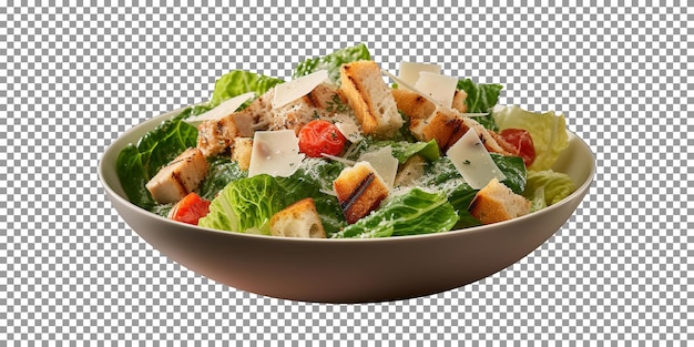 PSD bowl of tasty caesar salad isolated on transparent background