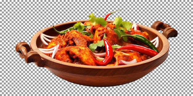 PSD bowl of tasty chicken kadai wings isolated on transparent background