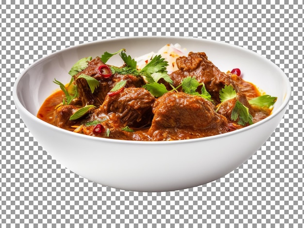 Bowl of tasty steamed mutton curry bowl isolated on transparent background