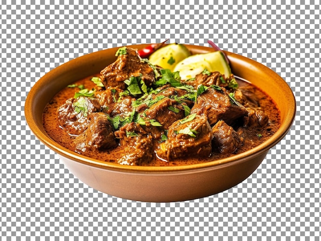 Bowl of tasty steamed mutton curry bowl isolated on transparent background