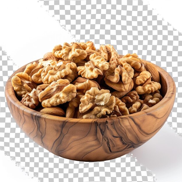 PSD a bowl of walnuts is shown on a checkered background