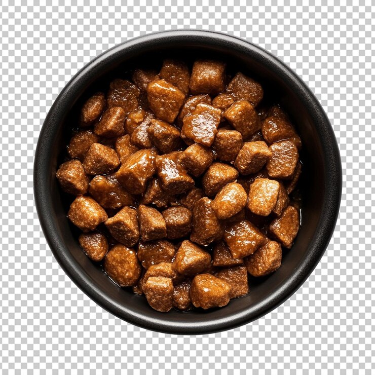 PSD 一碗濕潤的寵物食品，具有豐富的質地和顏色，並隔離在乾淨的白色背景上