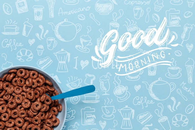 Ciotola con cereali al cioccolato sul tavolo