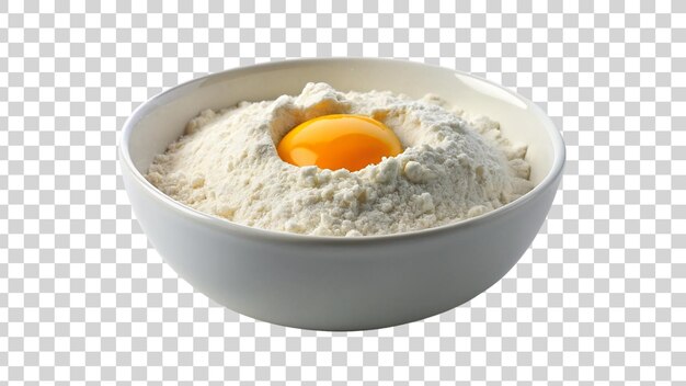 PSD bowl with flour and egg yolk isolated on transparent background