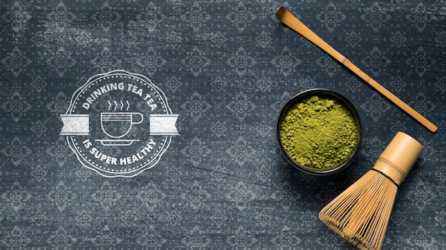 Bowl with green tea powder asian matcha