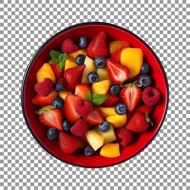 PSD bowl with mix fruits and berries salad on transparent background