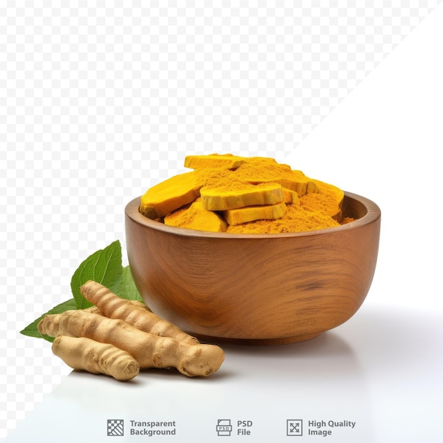 PSD a bowl of yellow food with a green leaf on it