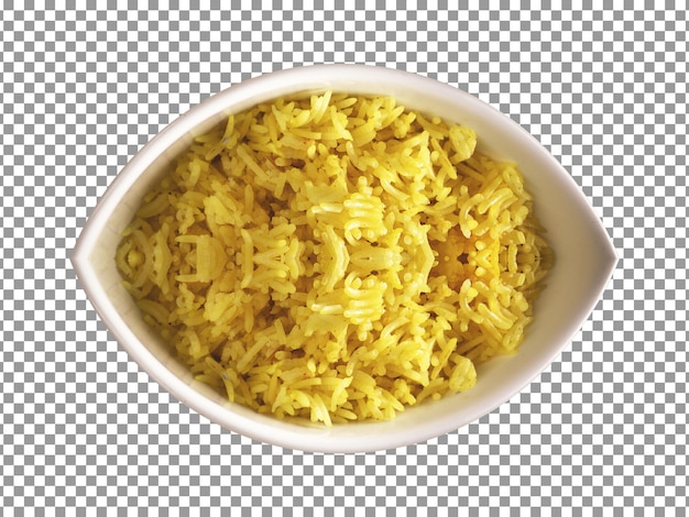 Bowl of yellow rice isolated on transparent background