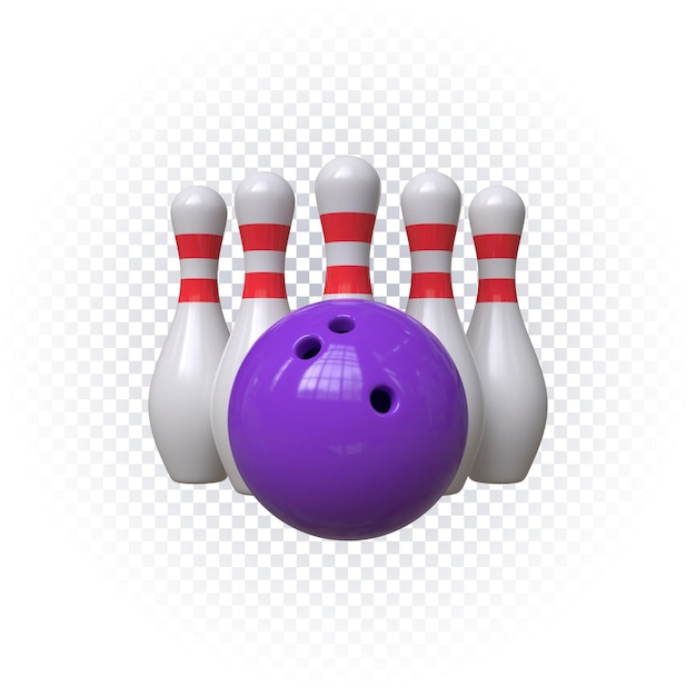 PSD bowling ball and pins icon 3d render isolated