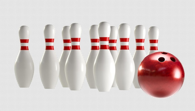 PSD bowling ball and pins on white