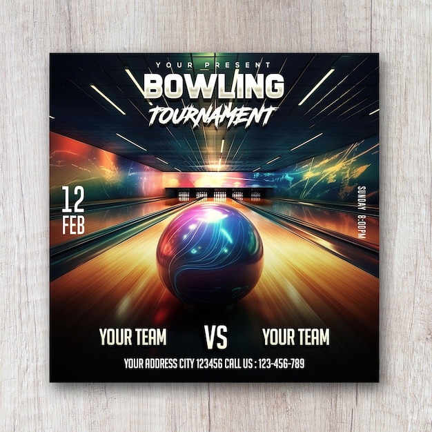 PSD bowling toernooi vierkant flyer social media post ontwerp banner