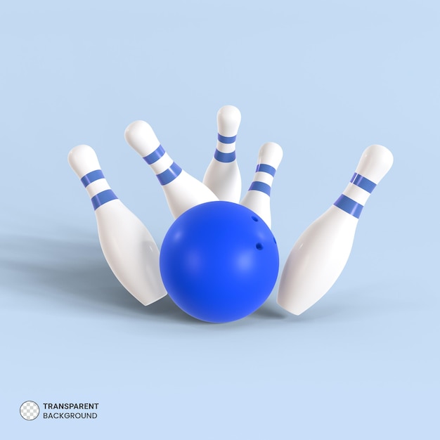 Bowlingbal en pinnen pictogram geïsoleerd 3d render illustratie