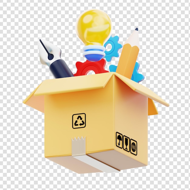 box 3d rendering of graphic design element