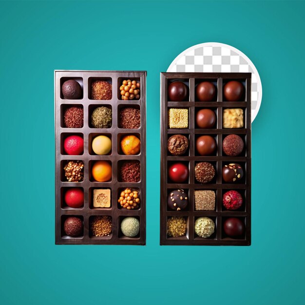 PSD scatola di caramelle al cioccolato isolate su uno sfondo trasparente