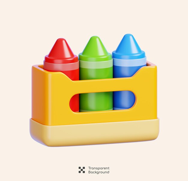 Box of crayons isolated Back to school and education minimal icon 3D illustration
