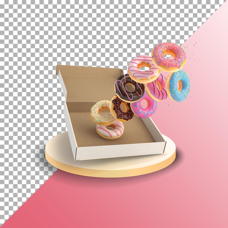 PSD a box of donuts with one that has the word donuts on it